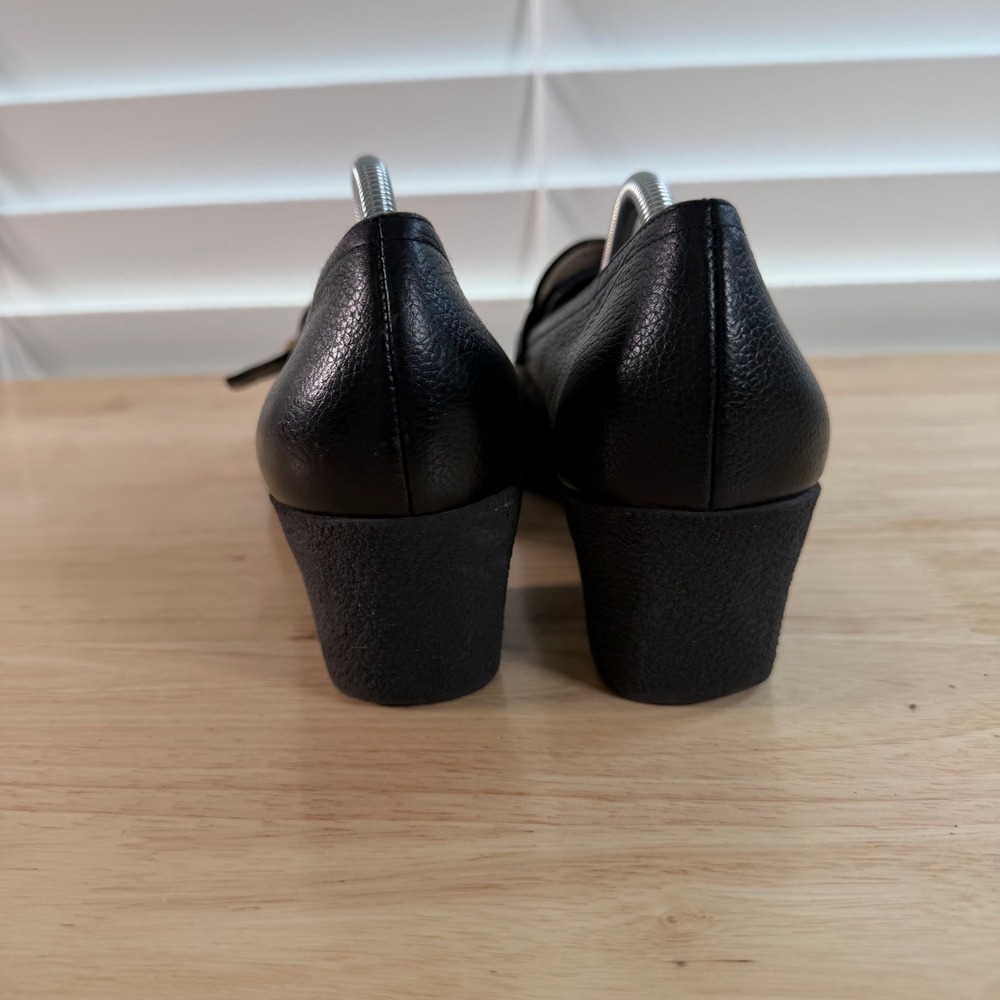 Salvatore Ferragamo Loafers Women's Black Leather Slip On Block Heel Buckle - 10 - Picture 6 of 12